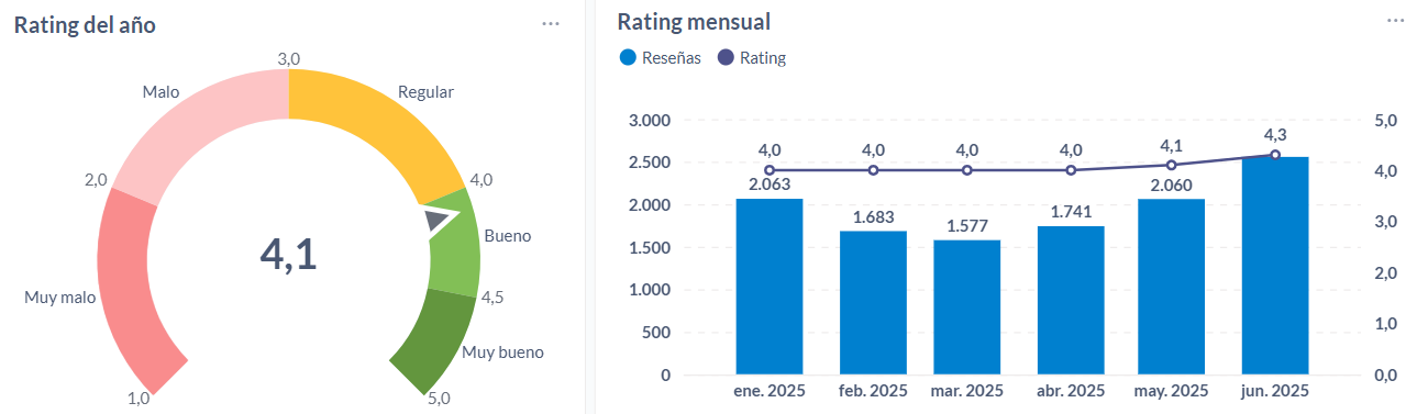 Rating anual y mensual de las cadenas de pizza sudamericanas en el 2025.
