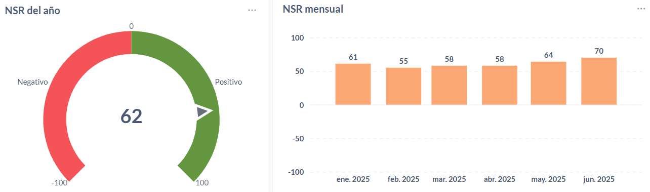 Sentimiento neto (NSR) anual y mensual sobre las pizzerías de Sudamérica en 2025.